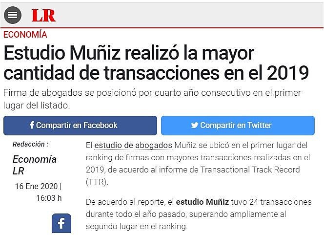 Estudio Muiz realiz la mayor cantidad de transacciones en el 2019